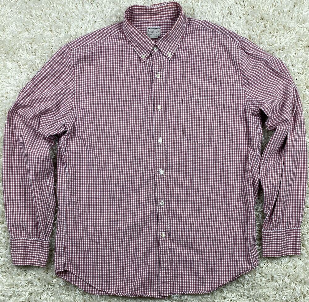 J.Crew Mens Large Red White Gingham Check Button Down Shirt Long Sleeve Cotton
